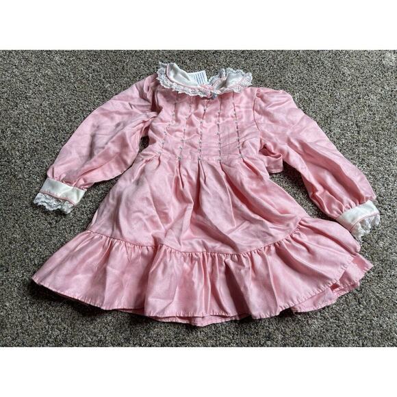 Vintage Polly Flinders Smocked Pink Dress Collared Girls Size 2T Floral Cottage - Picture 1 of 4